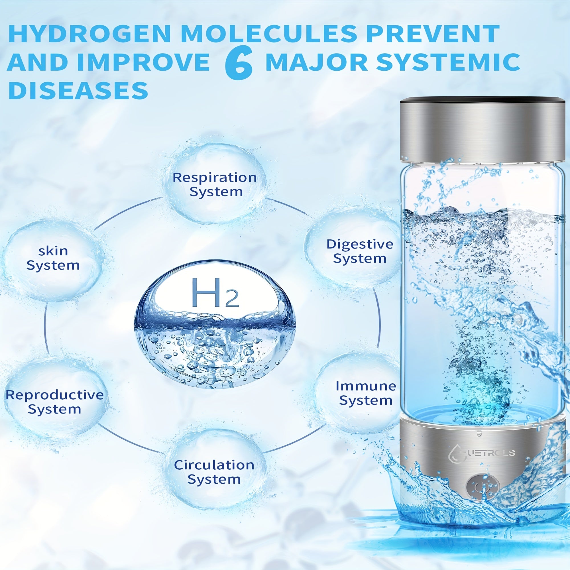 2 in1 Hydrogen Water Bottle, Hydrogen Water Generator, Portable Hydrogen Generator, Rechargeable Health Ionizer - Rich in Antioxidants for Wellness and Travel