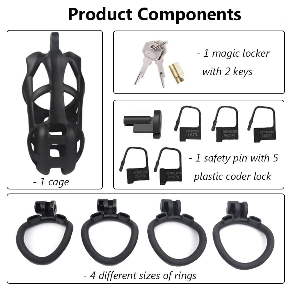 1pc Male Chastity Cage - Breathable Cock Ring with Lock, 4 Rings, Resin Virginity for Men, Penis Cage Lock for Sexual Wellness