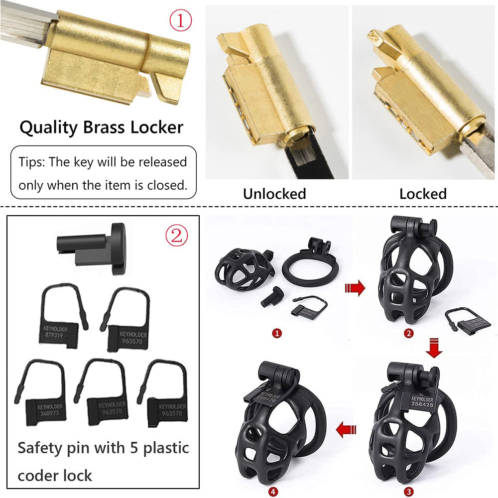 1pc Male Chastity Cage - Breathable Cock Ring with Lock, 4 Rings, Resin Virginity for Men, Penis Cage Lock for Sexual Wellness