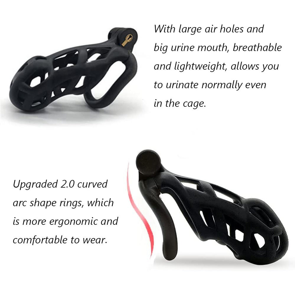 1pc Male Chastity Cage - Breathable Cock Ring with Lock, 4 Rings, Resin Virginity for Men, Penis Cage Lock for Sexual Wellness