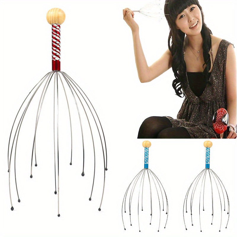 1Pc Random Color Fashion Stainless Steel Scalp Massager - Relaxing Wellness & Relaxation Tool for Neck and Head Massage - Octopus-Shaped Equipment for Soothing Muscle Tension and Promoting Blood Circulation