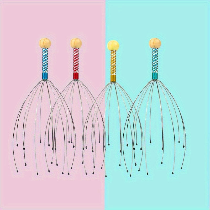 1Pc Random Color Fashion Stainless Steel Scalp Massager - Relaxing Wellness & Relaxation Tool for Neck and Head Massage - Octopus-Shaped Equipment for Soothing Muscle Tension and Promoting Blood Circulation