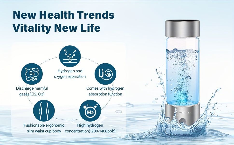 2 in1 Hydrogen Water Bottle, Hydrogen Water Generator, Portable Hydrogen Generator, Rechargeable Health Ionizer - Rich in Antioxidants for Wellness and Travel