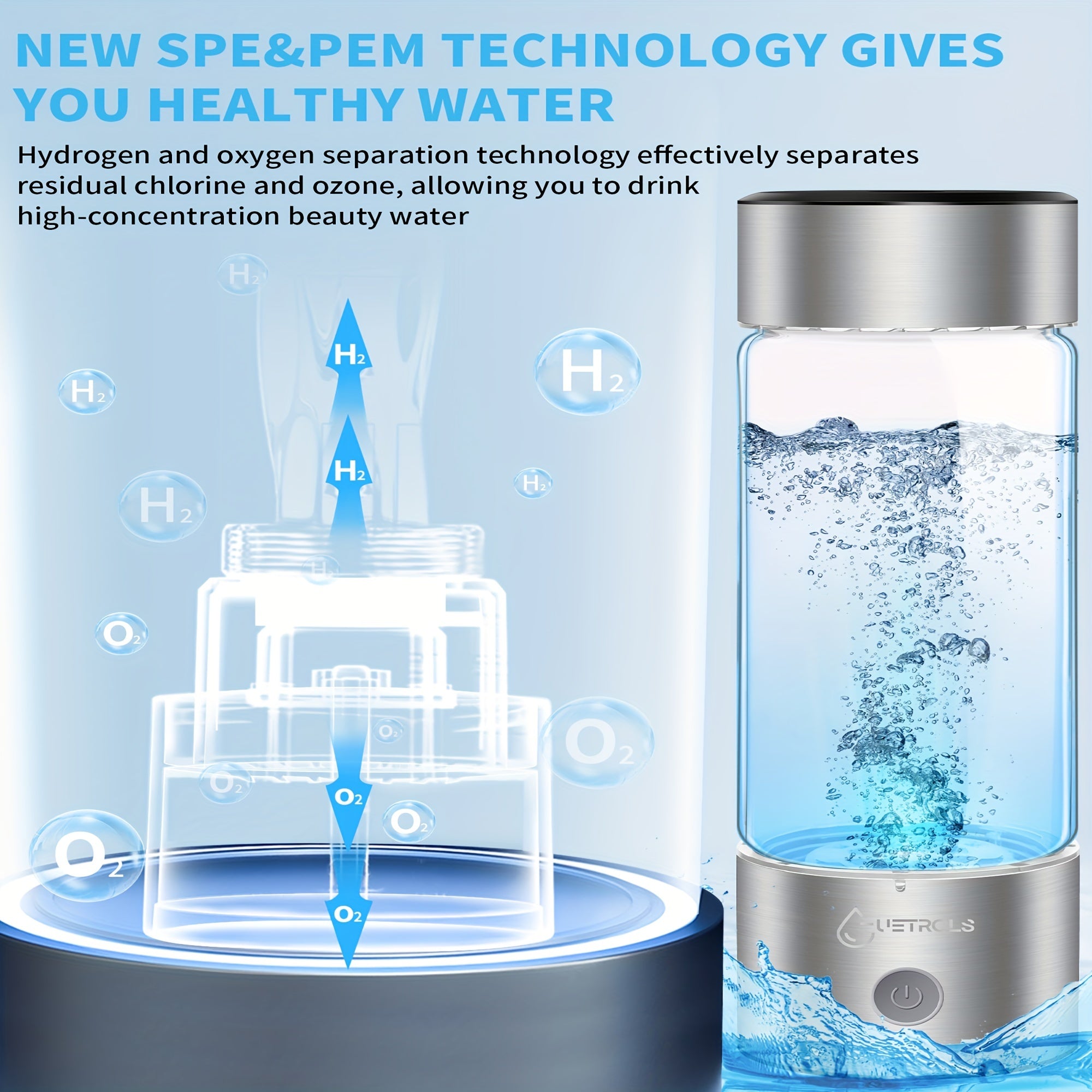 2 in1 Hydrogen Water Bottle, Hydrogen Water Generator, Portable Hydrogen Generator, Rechargeable Health Ionizer - Rich in Antioxidants for Wellness and Travel