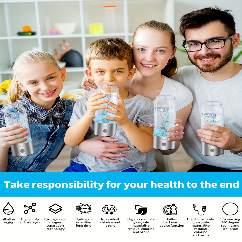 2 in1 Hydrogen Water Bottle, Hydrogen Water Generator, Portable Hydrogen Generator, Rechargeable Health Ionizer - Rich in Antioxidants for Wellness and Travel