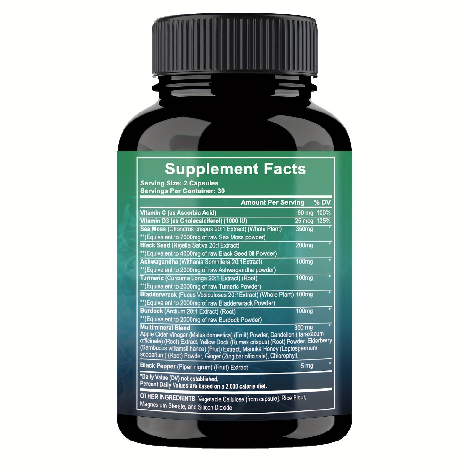 2 Bottles of Ultimate Wellness Bundle - 60 High-Potency Veggie Capsules Each with 7000mg Sea Moss, 4000mg Black Seed Oil, 2000mg Ashwagandha, 9000mg Ginger & Shilajit, 1000mg Rhodiola Rosea, 1500mg Panax Ginseng, All-in-One S