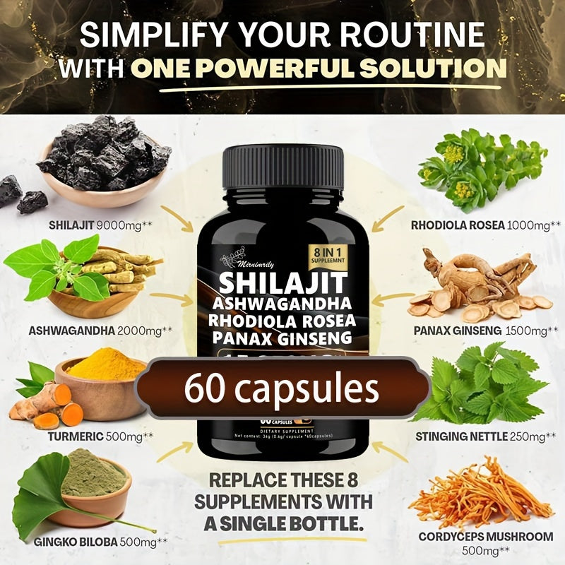 2 Bottles of Ultimate Wellness Bundle - 60 High-Potency Veggie Capsules Each with 7000mg Sea Moss, 4000mg Black Seed Oil, 2000mg Ashwagandha, 9000mg Ginger & Shilajit, 1000mg Rhodiola Rosea, 1500mg Panax Ginseng, All-in-One S
