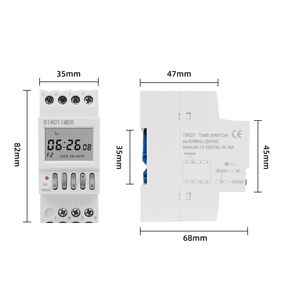 2 Channels Output 1 Second Interval Timer Switch Separate Control Digital 7 Day Weekly Programmable Time Clock 220V 12V DIN Rail