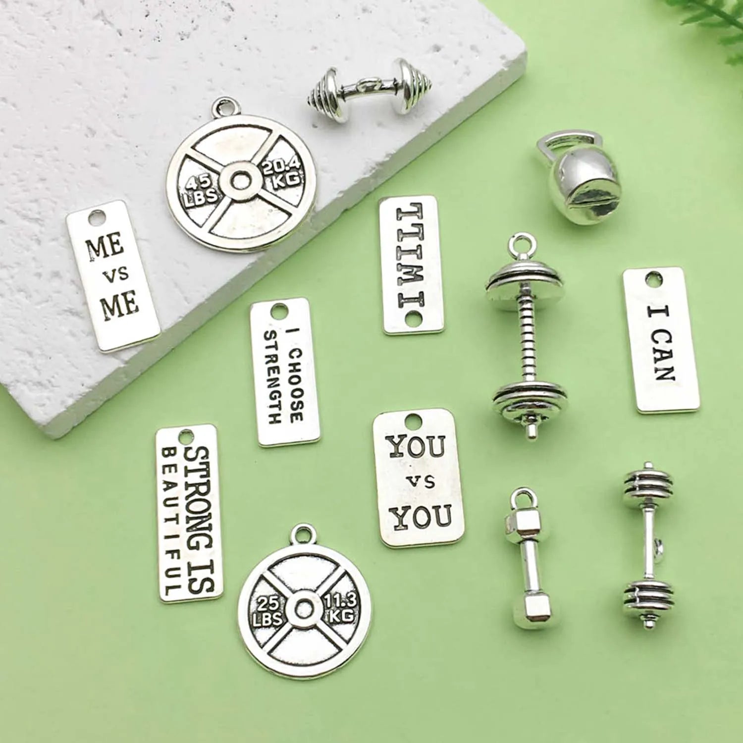 10/13pcs Antique Silvery Fitness Equipment Charms Alloy Weightlifting, Dumbbell Pendants for DIY Jewelry Making Accessories