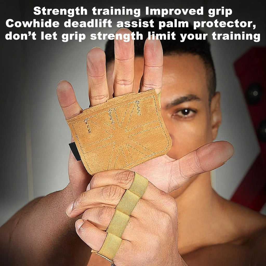 1 Pair Gym Workout Gloves - Leather Anti-Slip Fitness Grips for Weight Lifting, Deadlifts, Pull-Ups, Dumbbell & Kettlebell