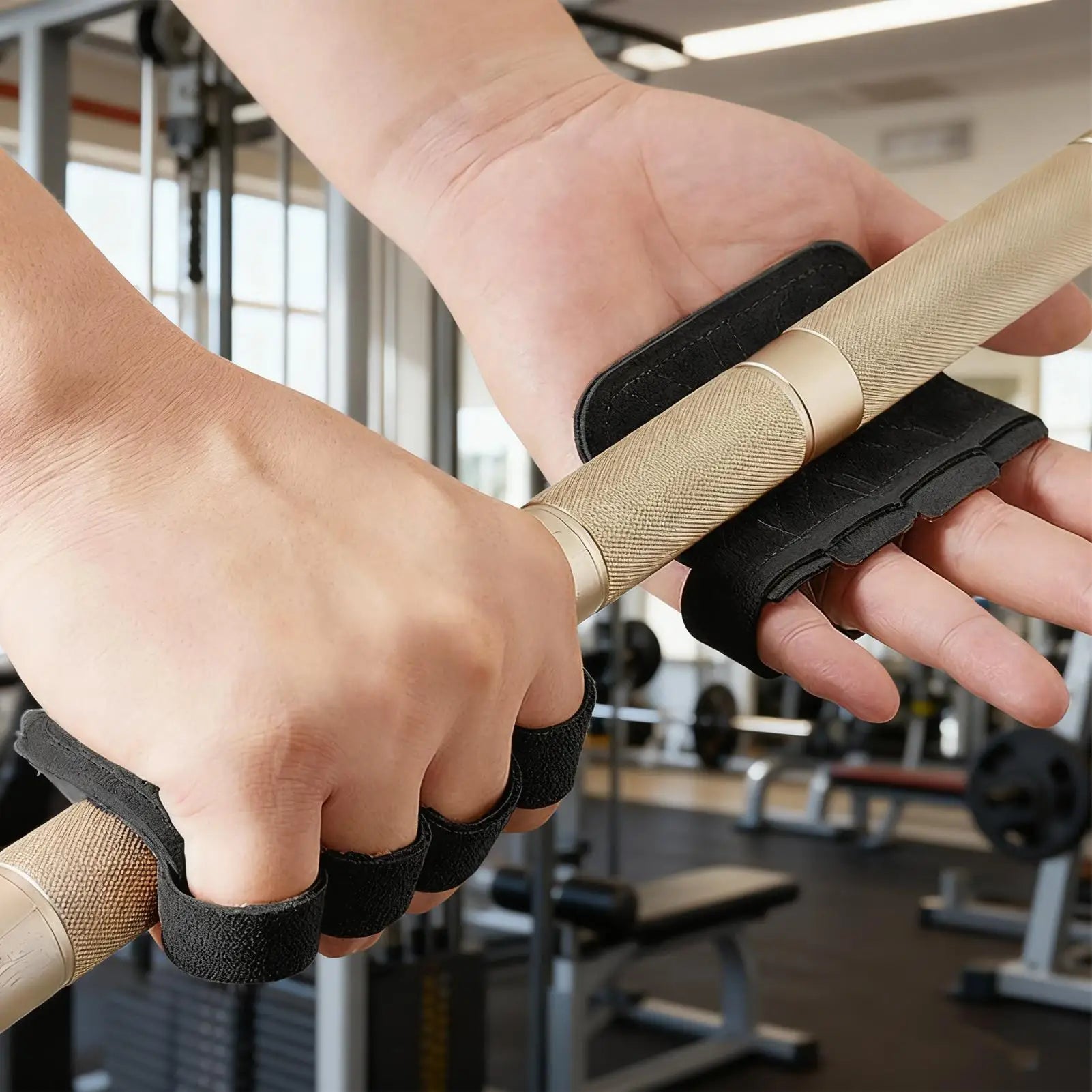 1 Pair Gym Workout Gloves - Leather Anti-Slip Fitness Grips for Weight Lifting, Deadlifts, Pull-Ups, Dumbbell & Kettlebell