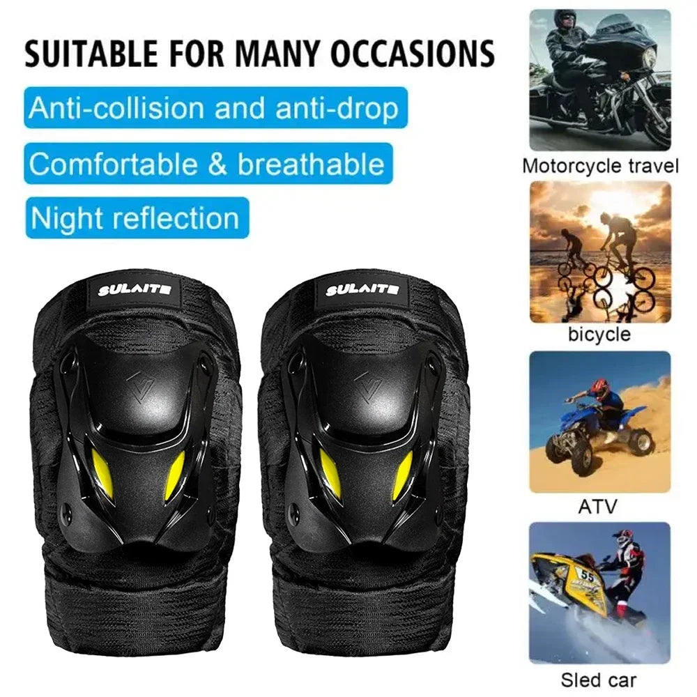 1Pair Electric Bike Motorcycle Motocross Racing Knee Elbow Guards Pads Braces Protective Gear Black Mountain Biking Racing
