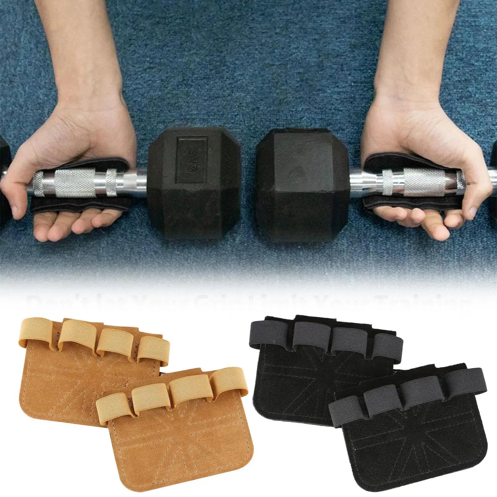 1 Pair Gym Workout Gloves - Leather Anti-Slip Fitness Grips for Weight Lifting, Deadlifts, Pull-Ups, Dumbbell & Kettlebell
