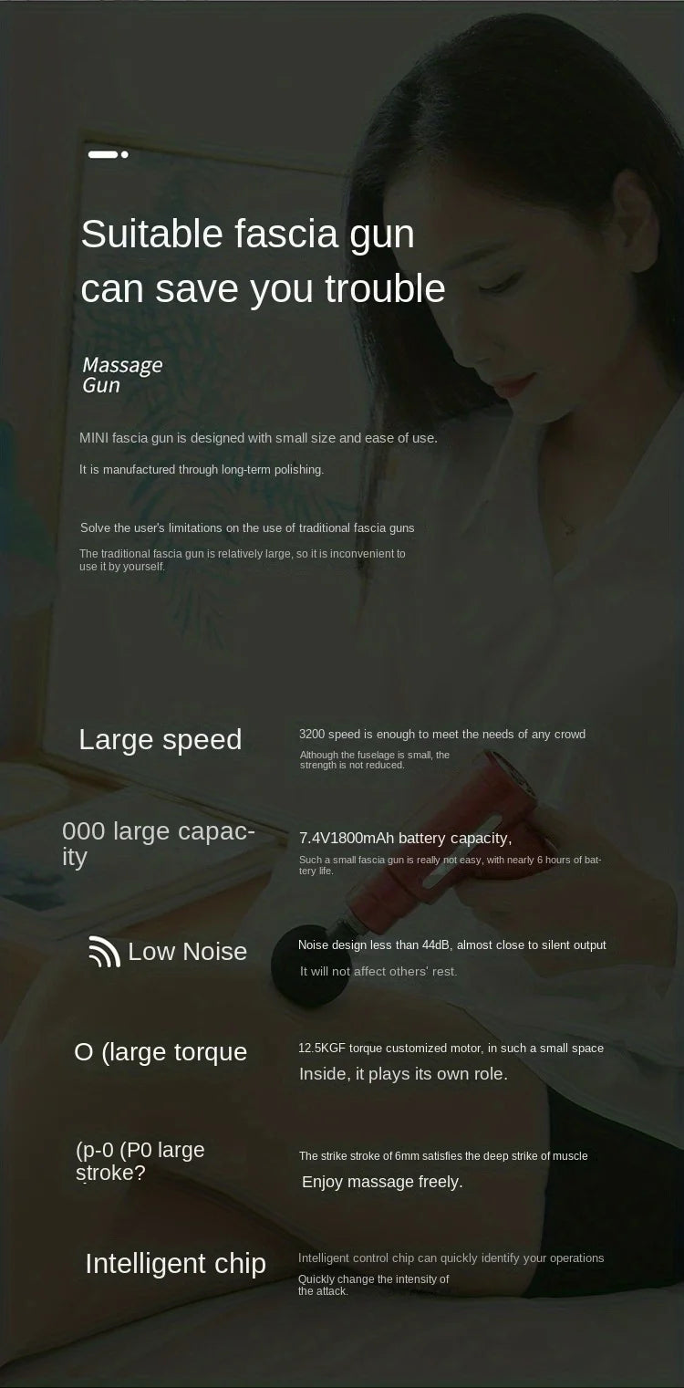 1 Massage Gun, Deep Muscle Handheld Massager for Body, Back and Neck Pain, Ultra-Compact and Elegant Design, High Torque Drive, 6 Modes and 6 Gears