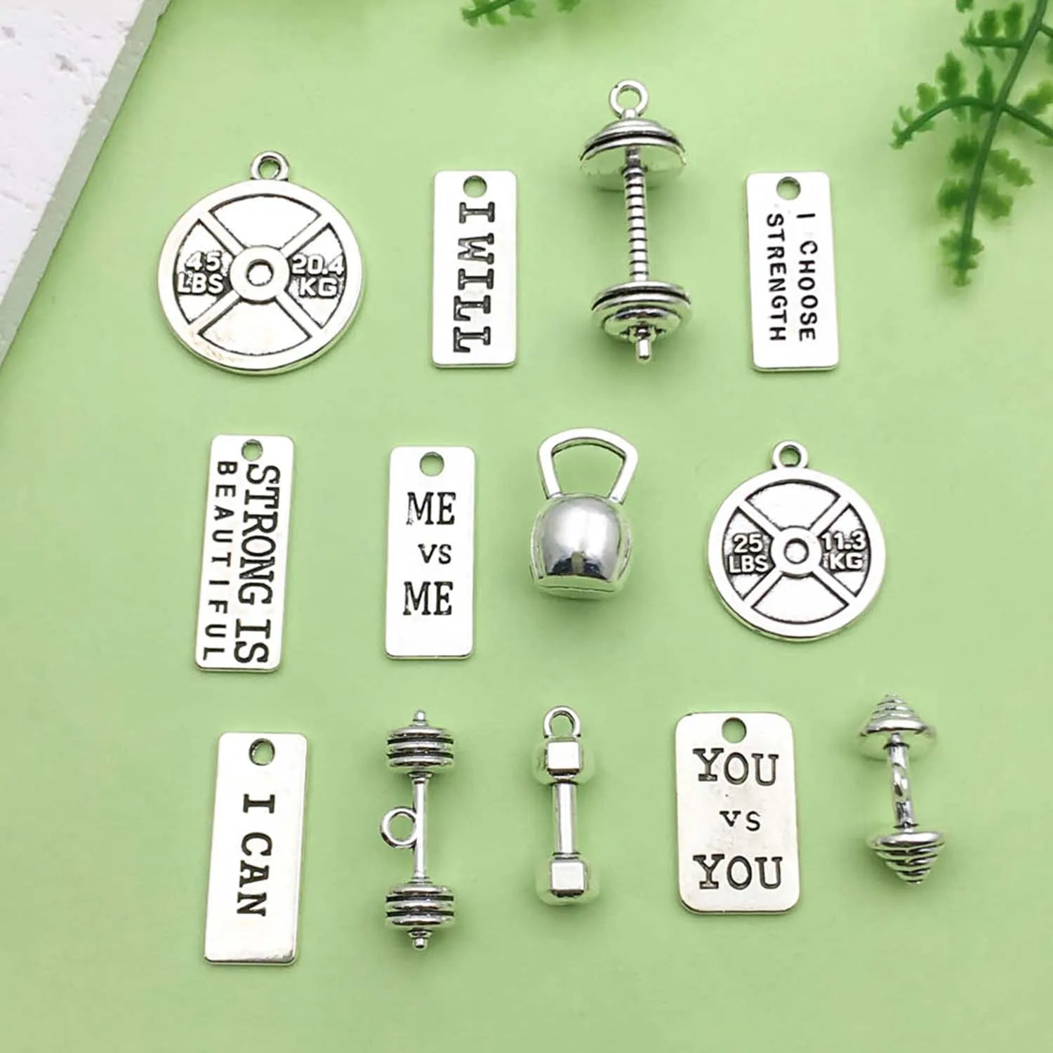 10/13pcs Antique Silvery Fitness Equipment Charms Alloy Weightlifting, Dumbbell Pendants for DIY Jewelry Making Accessories