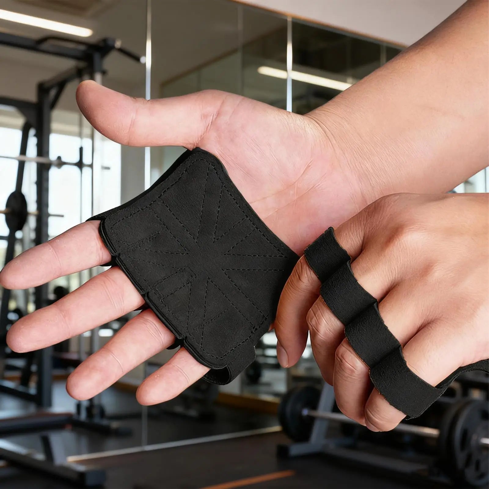 1 Pair Gym Workout Gloves - Leather Anti-Slip Fitness Grips for Weight Lifting, Deadlifts, Pull-Ups, Dumbbell & Kettlebell