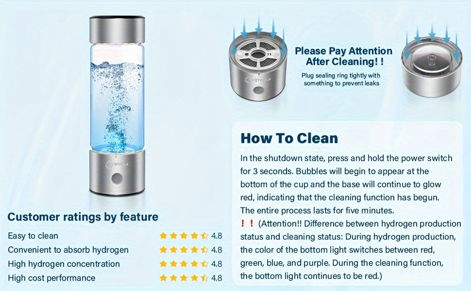 2 in1 Hydrogen Water Bottle, Hydrogen Water Generator, Portable Hydrogen Generator, Rechargeable Health Ionizer - Rich in Antioxidants for Wellness and Travel