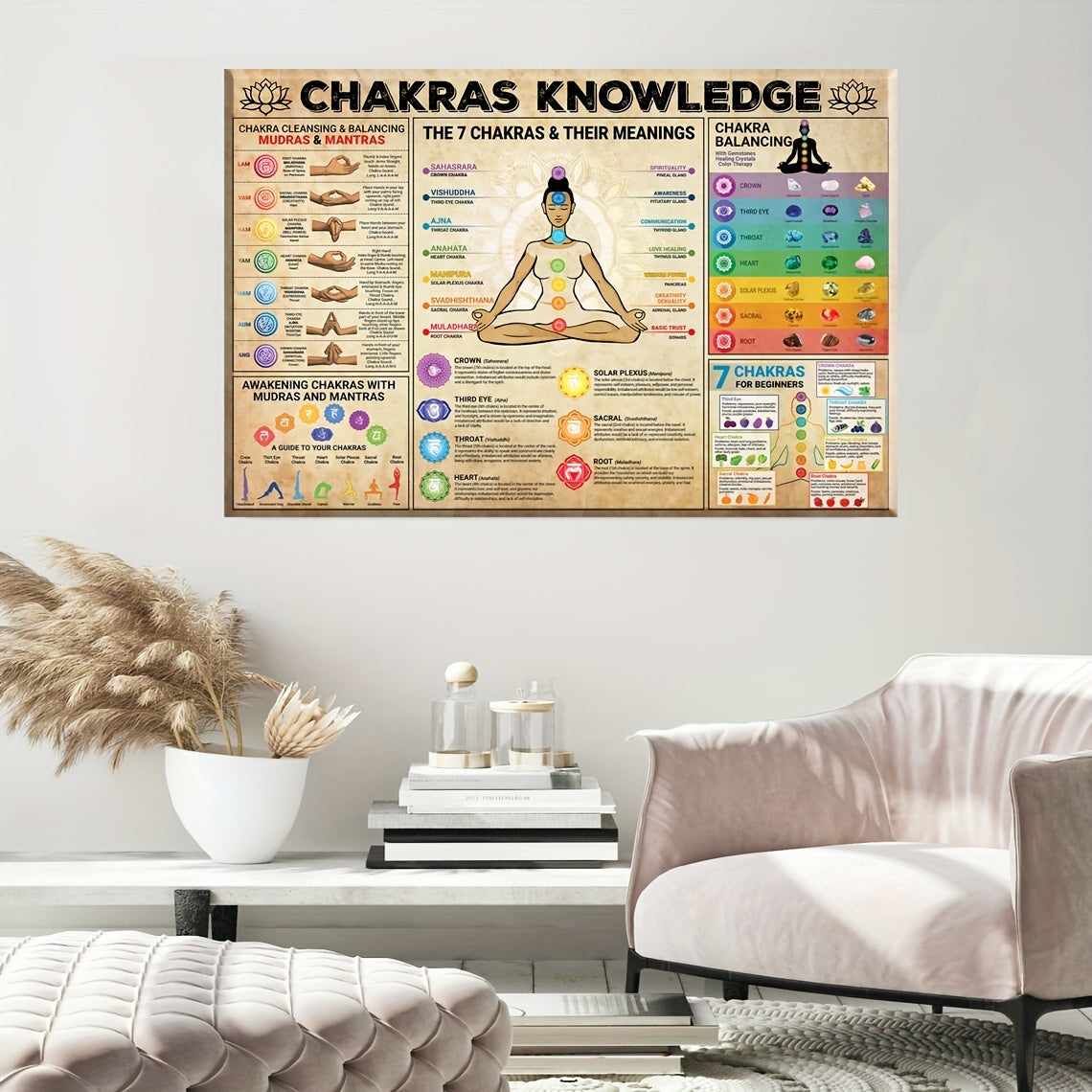 1pc Chakra Awakening Vintage Canvas for Yoga and Meditation - Energize Your Home with Balance and Wellness Prints - Ready to Hang