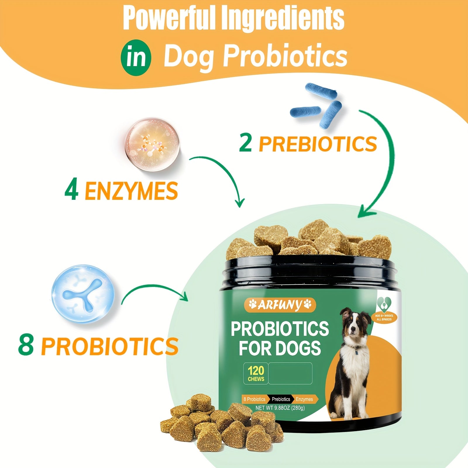 120 Chews of Probiotic PowerBites - Supports Healthy Digestion, Boosts Immune System, and Promotes Overall Wellness - Delicious Chicken Flavor, 2oz Prebiotic and Digestive Enzymes Supplement for Dogs