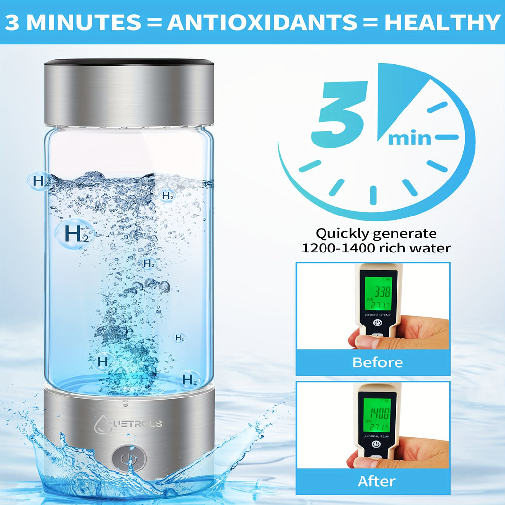 2 in1 Hydrogen Water Bottle, Hydrogen Water Generator, Portable Hydrogen Generator, Rechargeable Health Ionizer - Rich in Antioxidants for Wellness and Travel