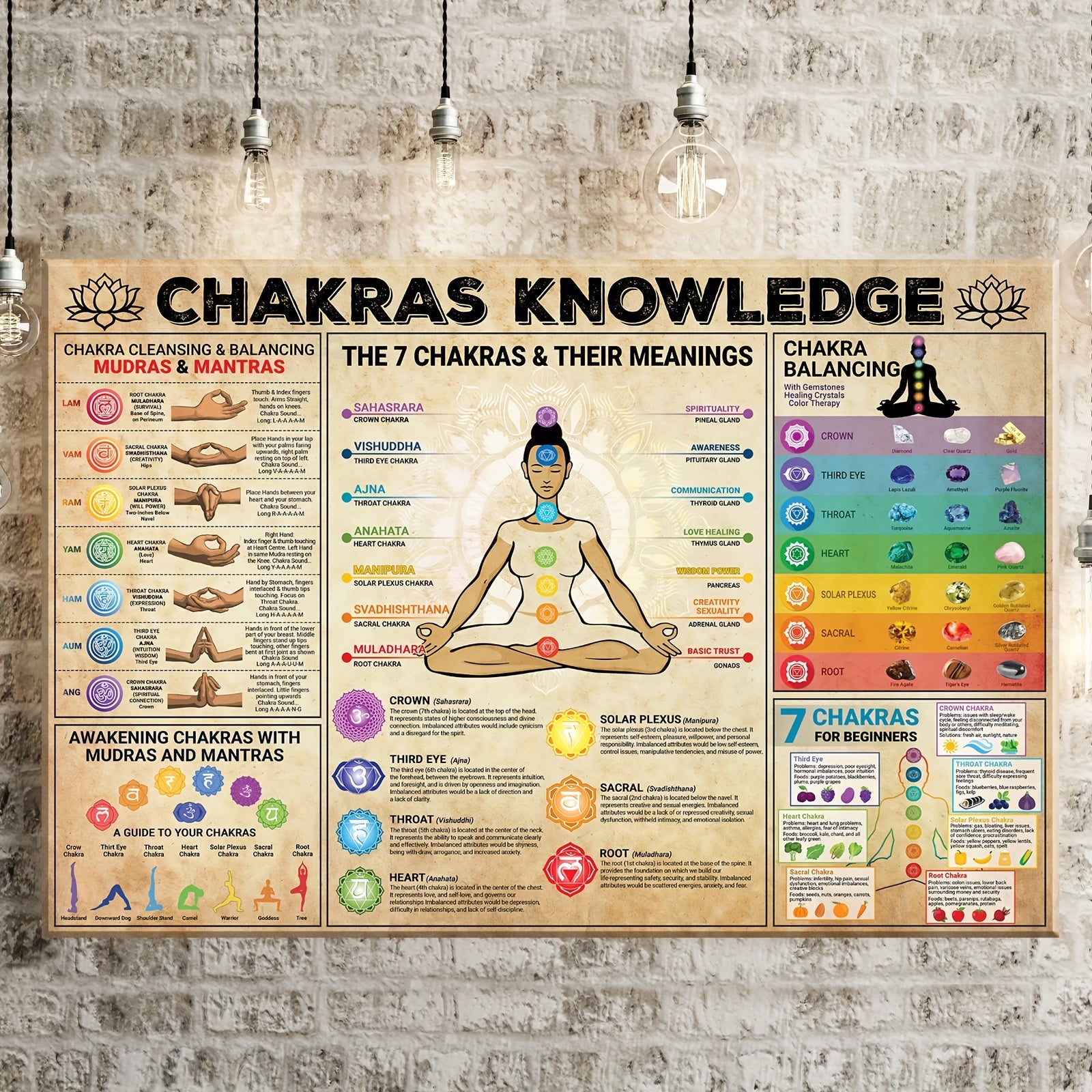 1pc Chakras Knowledge Yoga and Meditation Vintage Poster - Energize Your Home With A Balance and Wellness Print (No Frame)