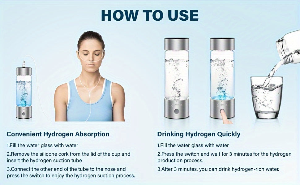 2 in1 Hydrogen Water Bottle, Hydrogen Water Generator, Portable Hydrogen Generator, Rechargeable Health Ionizer - Rich in Antioxidants for Wellness and Travel